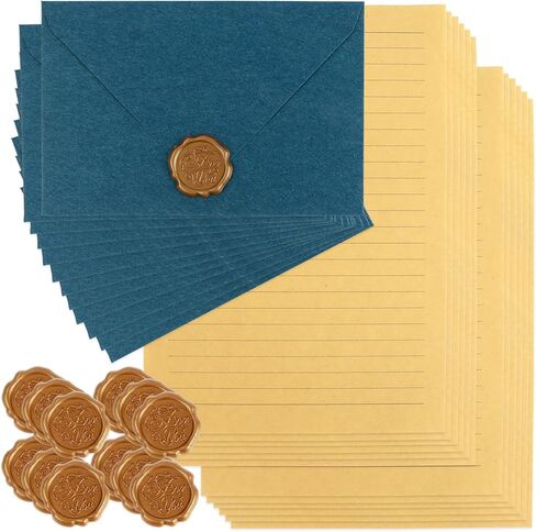 مجموعة قرطاسية مع مظاريف مقاس 5 × 7، مظاريف ذاتية الغلق مقاس A7 مخملية الملمس لدعوات الزفاف ورسائل الحب، تتضمن 120 جرامًا من ورق الحروف اللؤلؤية وملصقات ذهبية، باللون الأبيض العاجي ﻿ in Kuwait