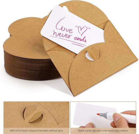 Gatuida Retro Kraft Paper Envelopes with Heart Closure 10.5x7.1cm and White Blank Cards 9x5cm Set of 50 for DIY Greeting Invitation Thank You Cards in Saudi Arabia