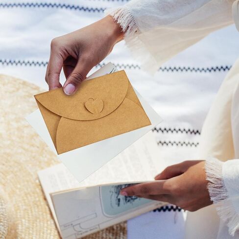 Gatuida Retro Kraft Paper Envelopes with Heart Closure 10.5x7.1cm and White Blank Cards 9x5cm Set of 50 for DIY Greeting Invitation Thank You Cards in Saudi Arabia