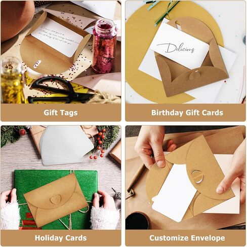 Gatuida Retro Kraft Paper Envelopes with Heart Closure 10.5x7.1cm and White Blank Cards 9x5cm Set of 50 for DIY Greeting Invitation Thank You Cards in Saudi Arabia