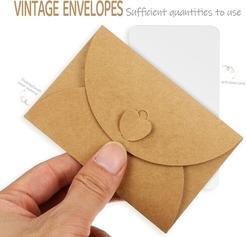 Gatuida Retro Kraft Paper Envelopes with Heart Closure 10.5x7.1cm and White Blank Cards 9x5cm Set of 50 for DIY Greeting Invitation Thank You Cards in Saudi Arabia