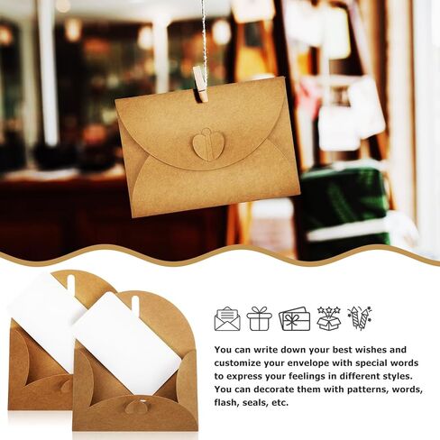 Gatuida Retro Kraft Paper Envelopes with Heart Closure 10.5x7.1cm and White Blank Cards 9x5cm Set of 50 for DIY Greeting Invitation Thank You Cards in Saudi Arabia