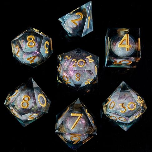 FugaCity DND Dice Set, Liquid Core Handmade Sharp Edge 7 Piece Resin Dungeons and Dragons Polyhedral Dice Set with Gift Case for RPG MTG Table Games in Saudi Arabia