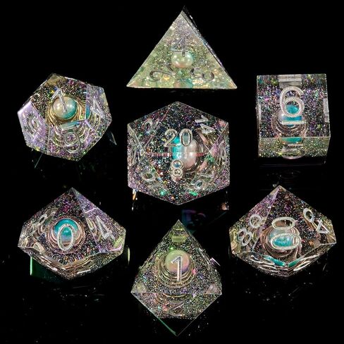 FugaCity DND Dice Set, Liquid Core Handmade Sharp Edge 7 Piece Resin Dungeons and Dragons Polyhedral Dice Set with Gift Case for RPG MTG Table Games in Saudi Arabia