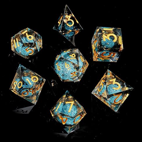 FugaCity DND Dice Set, Liquid Core Handmade Sharp Edge 7 Piece Resin Dungeons and Dragons Polyhedral Dice Set with Gift Case for RPG MTG Table Games in Saudi Arabia