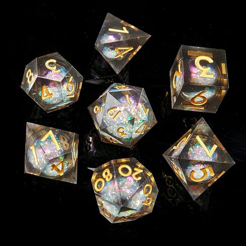 FugaCity DND Dice Set, Liquid Core Handmade Sharp Edge 7 Piece Resin Dungeons and Dragons Polyhedral Dice Set with Gift Case for RPG MTG Table Games in Saudi Arabia