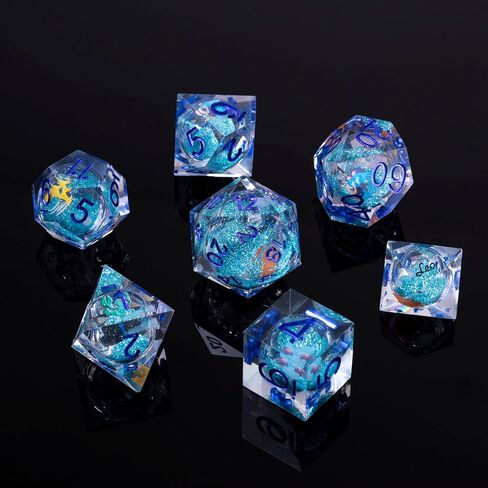 FugaCity DND Dice Set, Liquid Core Handmade Sharp Edge 7 Piece Resin Dungeons and Dragons Polyhedral Dice Set with Gift Case for RPG MTG Table Games in Saudi Arabia