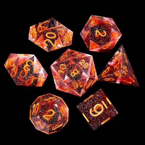FugaCity DND Dice Set, Liquid Core Handmade Sharp Edge 7 Piece Resin Dungeons and Dragons Polyhedral Dice Set with Gift Case for RPG MTG Table Games in Saudi Arabia