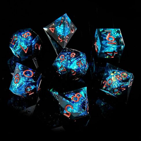 FugaCity DND Dice Set, Liquid Core Handmade Sharp Edge 7 Piece Resin Dungeons and Dragons Polyhedral Dice Set with Gift Case for RPG MTG Table Games in Saudi Arabia