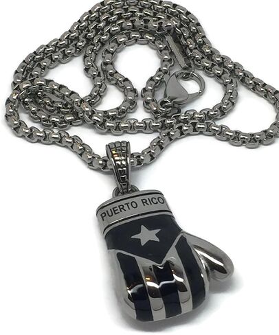 مجموعة قلادة وسلسلة من قفازات الملاكمة البورتوريكية الكبيرة من Papiichulo (أسود وفضي) in Kuwait