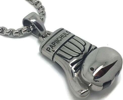 مجموعة قلادة وسلسلة من قفازات الملاكمة البورتوريكية الكبيرة من Papiichulo (أسود وفضي) in Kuwait