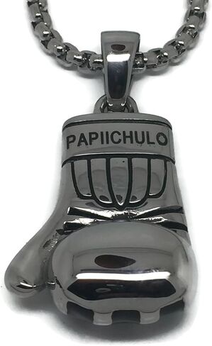 مجموعة قلادة وسلسلة من قفازات الملاكمة البورتوريكية الكبيرة من Papiichulo (أسود وفضي) in Kuwait