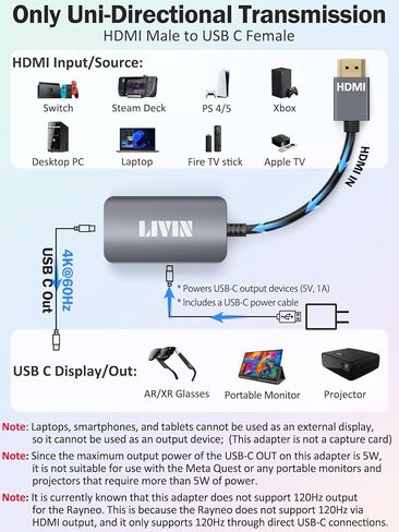 محول نظارات LIVIN AR، USB C إلى XREAL/Rokid/VITURE/RayNeo، 3 في 1، 4K @ 60 هرتز + شاحن 100 وات + منفذ صوت، التوصيل والتشغيل، غلاف من الألومنيوم، لهاتف iPhone15، Android، شاشة محمولة، كمبيوتر شخصي، سويتش، SteamDeck، ROG Ally in Kuwait