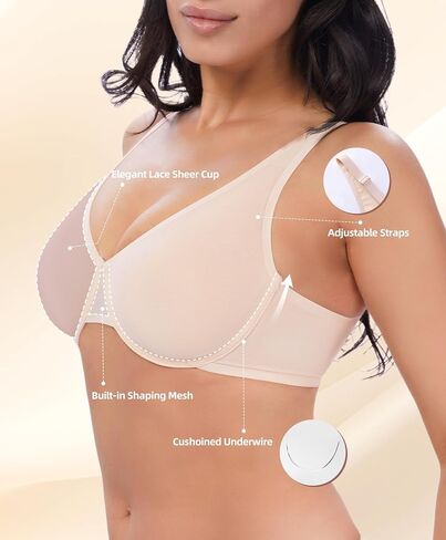 Women's Sheer Bra Sexy Mesh Full Coverage See Through Unlined Underwire Supportive Plunge Bras in Saudi Arabia