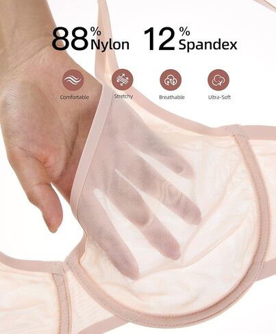 Women's Sheer Bra Sexy Mesh Full Coverage See Through Unlined Underwire Supportive Plunge Bras in Saudi Arabia