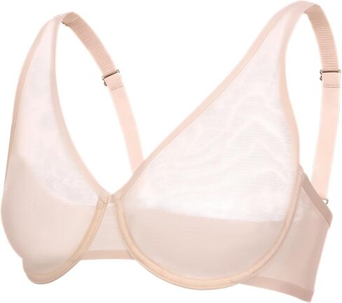 Women's Sheer Bra Sexy Mesh Full Coverage See Through Unlined Underwire Supportive Plunge Bras in Saudi Arabia