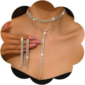 Prom Earrings Necklace Bracelet Set, Crystal Necklace Earrings Bracelet for Women Elegant Bridal Wedding Prom Jewelry Sets for Women in Kuwait