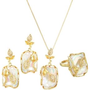4-piece jewelry set, natural freshwater pearls, Baroque pearl necklace, earrings and rings, suitable for wedding occasions, brides, bridesmaids, birthday gifts in Kuwait