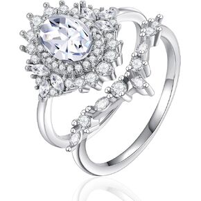 ENDLESSNESS & ETERNITY 2 in 1 Crown V Curve Oval Cut CZ Cubic Zirconia Wedding Band 14K White Gold Plated Half Eternity Engagement Bridal Set Ring in Kuwait