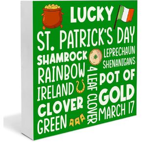 St. Patricks Day Decor - St. Patricks Day Decorations Shamrock Rainbow Gold Wood Decorative Box Sign - Home Decor for Desk Table Shelf 5 x 5 Inches in Saudi Arabia