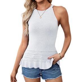 المرأة الصيف الكروشيه المحاصيل تانك القمم متماسكة أكمام بوهو سترة سترة الرسن جوفاء كشكش هيم in Kuwait