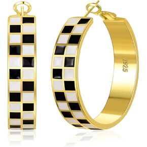 Senteria متقلب الفضة هوب الأقراط للنساء هيبوالرجينيك 925 الفضة الاسترليني هوب الأقراط خفيفة الوزن مكتنزة الأطواق القرط الأسود الأبيض المينا متقلب القرط للنساء 25/30/40/50MM in Kuwait