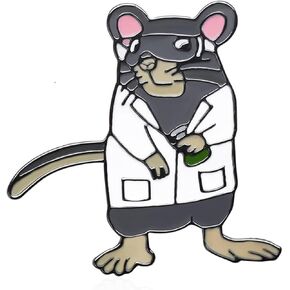 Laboratory Mouse Enamel Pin, Scientist Rat Brooch, White Lab Coat Design, 1.18 x 0.98 inches, 1/2/5/12pcs in Kuwait