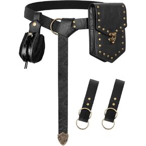 5PCS Renaissance Pirate Belt Set - Viking Metal Belt with Pouch, Coin Purse & Skirt Clips for Ren Faire &LARP in Kuwait