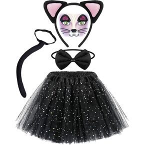 مجموعة زي القطة السوداء من Dolkoic، عصابة رأس على شكل آذان القطط، مطرزة بالترتر للنساء، أسبوع الكتاب، الهالوين التنكرية in Kuwait