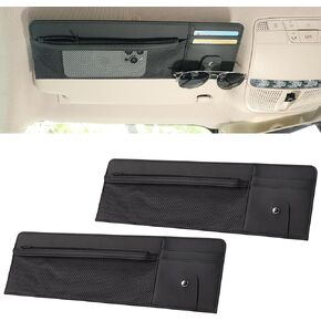2 Packs Car Sun Visor Organizer with Pocket, Slim Leather Sun Visor Storage Pouch with Zipper, Mesh Pocket, Card Sleeves, Visor Sunglasses Holder for Cars, SUVs, Trucks, Sedan Universal Fit (Beige) in Kuwait