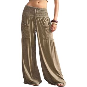 SOLY HUX Women's Palazzo Pants Boho Baggy Wide Leg Trousers with Pocket Travel Outfit in Kuwait