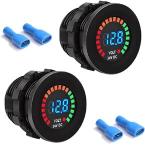 2 PCS 24V DC LED Digital Voltmeter, Waterproof Round Panel Vehicle Battery Voltage Tester with Terminals, Universal Digital Display Voltage Gauge for Car Motorcycle Boat in Saudi Arabia