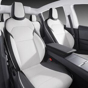 Car Seat Covers for New 2025 Tesla Model Y Juniper Nappa Leather Car Interior Seat Airbag Compatible Cushion Cover Full Set Custom Fit 2025-2026, Nappa White in Saudi Arabia