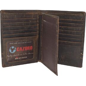 CAZORO RFID Blocking Hipster Bifold Men's Vintage Leather Multi-Card ID Holder European Wallet for Men (Plain) in Kuwait