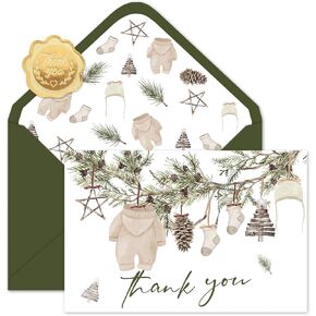 Whaline 50 Pack Baby Shower Thank You Cards Boxed Vintage Green Cloth Note Cards with Envelopes Stickers Greeting Blank Cards for Birthday Baby Shower in Kuwait