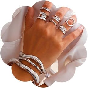 Chunky Gold Bangle Bracelets Set for Women Stackable Cuff Bracelets Irregular Stack Open Wide Bangle Ring Set Geometri Minimalist Jewelry Set in Kuwait