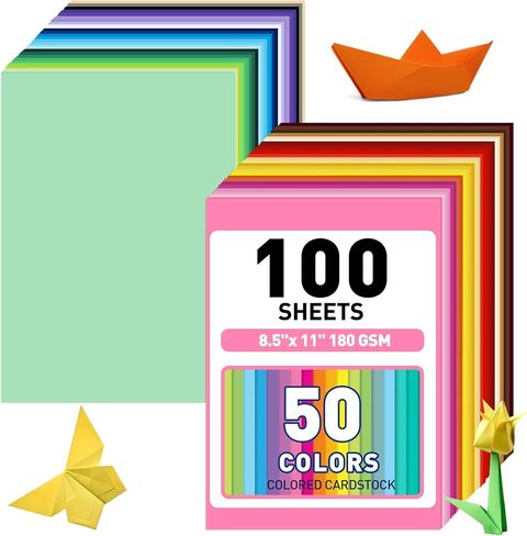 MAXECHO 8.5" X 11" Colored Cardstock Bulk 100 Sheets 50 Assorted Colors Construction Paper Card Stock Printer Paper for DIY Crafts, Party Decorations, Cricut, 180 GSM/65 LB in Kuwait
