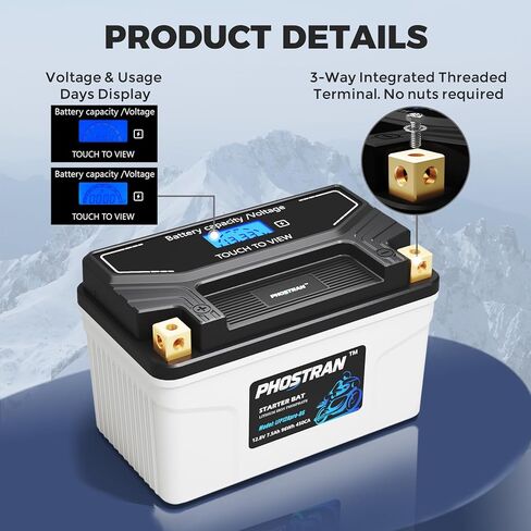 12V 7.5Ah Lithium Motorcycle Battery YTX14-BS/YTX9-BS/YTX12-BS,LiFePO4 Lithium Battery with Pure Copper Terminals, with 2 Universal-Fit EVA Spacers, Compatible with Motorcycle Lawn Mower ATV in Saudi Arabia