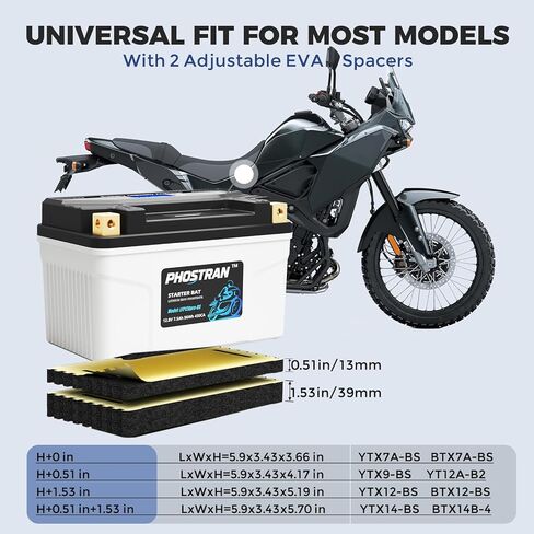 12V 7.5Ah Lithium Motorcycle Battery YTX14-BS/YTX9-BS/YTX12-BS,LiFePO4 Lithium Battery with Pure Copper Terminals, with 2 Universal-Fit EVA Spacers, Compatible with Motorcycle Lawn Mower ATV in Saudi Arabia