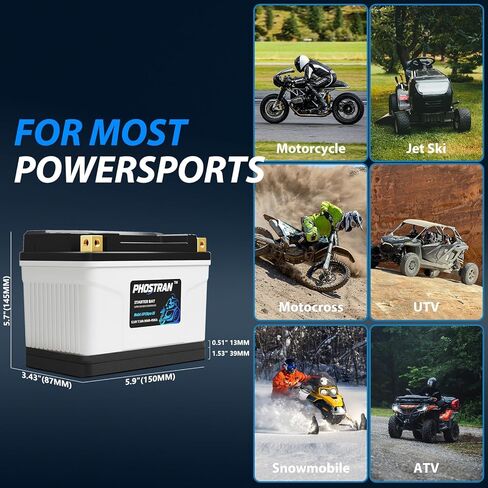12V 7.5Ah Lithium Motorcycle Battery YTX14-BS/YTX9-BS/YTX12-BS,LiFePO4 Lithium Battery with Pure Copper Terminals, with 2 Universal-Fit EVA Spacers, Compatible with Motorcycle Lawn Mower ATV in Saudi Arabia