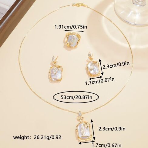 4-piece jewelry set, natural freshwater pearls, Baroque pearl necklace, earrings and rings, suitable for wedding occasions, brides, bridesmaids, birthday gifts in Saudi Arabia
