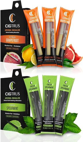 Cigtrus Smokeless Air Inhaler - Smoking Alternative | Tobacco-Free, Nicotine-Free, & Non-Electric | Oral Fixation Relief - Quit Smoking Aid & Stop Vaping Aid | Citrus Mint & Fresh Spearmint- 6 Pieces in Kuwait
