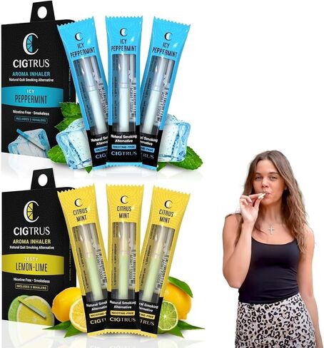 Cigtrus Smokeless Air Inhaler - Smoking Alternative | Tobacco-Free, Nicotine-Free, & Non-Electric | Oral Fixation Relief - Quit Smoking Aid & Stop Vaping Aid | Citrus Mint & Fresh Spearmint- 6 Pieces in Kuwait