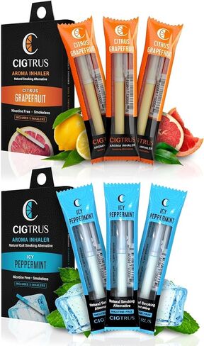 Cigtrus Smokeless Air Inhaler - Smoking Alternative | Tobacco-Free, Nicotine-Free, & Non-Electric | Oral Fixation Relief - Quit Smoking Aid & Stop Vaping Aid | Citrus Mint & Fresh Spearmint- 6 Pieces in Kuwait