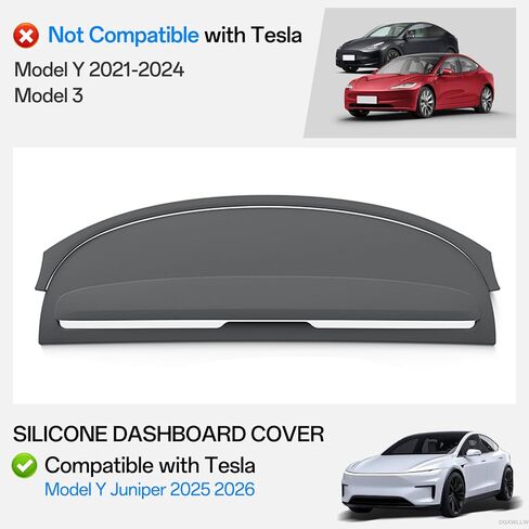 غطاء لوحة القيادة لسيارة Tesla Model Y Juniper 2026 2025، أغطية لوحة القيادة المصنوعة من السيليكون الناعم، بساط لوحة القيادة المضاد للوهج والأشعة فوق البنفسجية، غطاء واقي من الشمس مقاوم للغبار، ملحقات داخلية، أسود in Kuwait