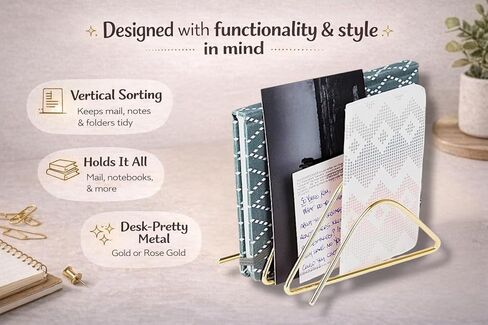 Gold Desktop Letter Sorter Metal Wire Vertical Mail Organizer File Holder in Saudi Arabia