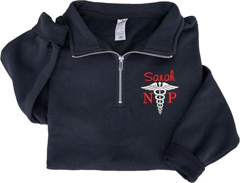 UrbanNEST Custom Embroidered Nurse Practitioner Quarter Zip Sweatshirt, Personalized NP Gift in Saudi Arabia
