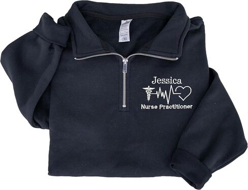 UrbanNEST Custom Embroidered Nurse Practitioner Quarter Zip Sweatshirt, Personalized NP Gift in Saudi Arabia