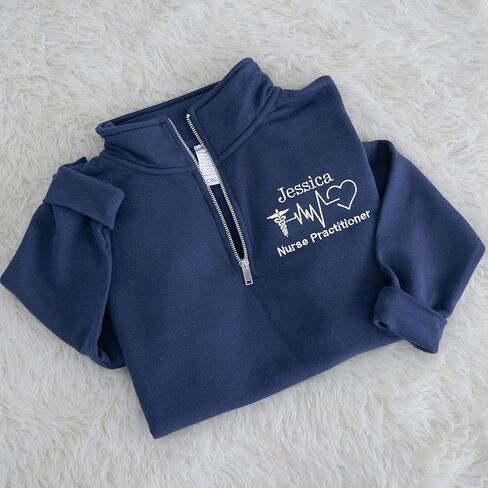 UrbanNEST Custom Embroidered Nurse Practitioner Quarter Zip Sweatshirt, Personalized NP Gift in Saudi Arabia