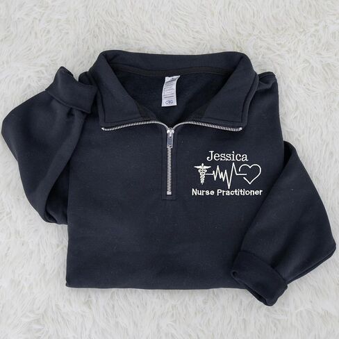 UrbanNEST Custom Embroidered Nurse Practitioner Quarter Zip Sweatshirt, Personalized NP Gift in Saudi Arabia